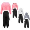 Tenue de Street Dance pour Enfants Crop Top à Manches Longues à Capuche Papillon et Pantalon de Jogging avec Ceinture Élastique Poches Chaînées pour Spectacle Hip Hop