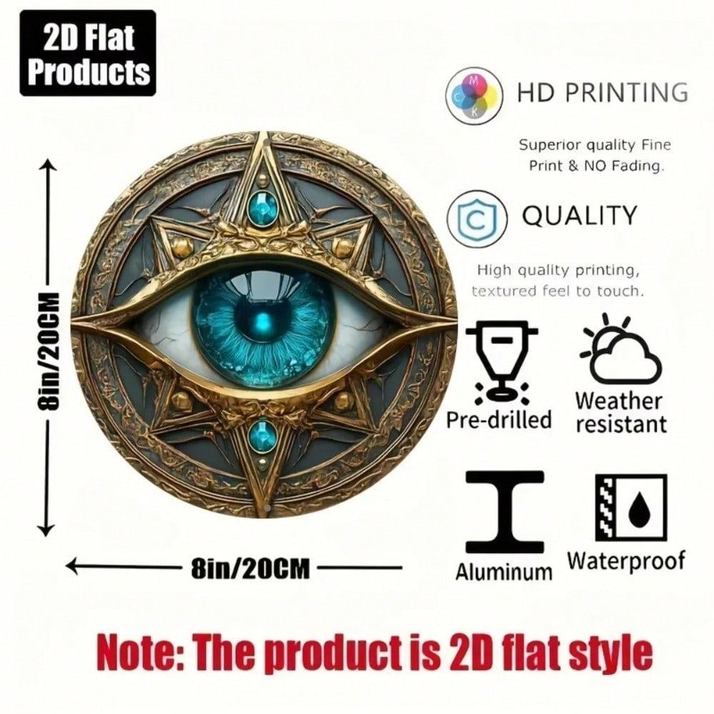 Blue Evil Eye Round Metal Wall Art Aluminum Home Decor Sign for Living Room Kitchen Bedroom Office Bar Cafe Protection
