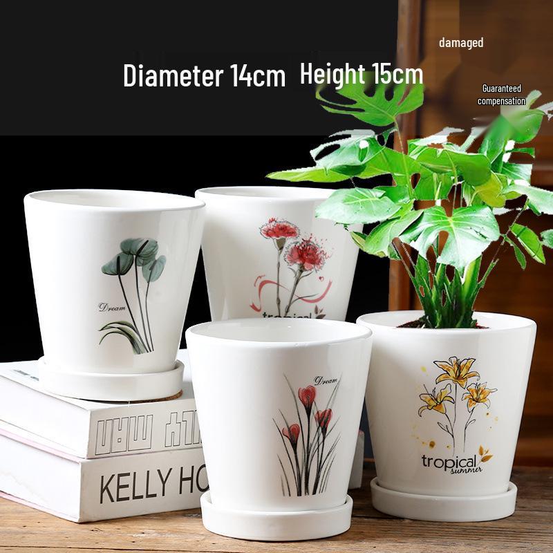 Simple Creative Ceramic Hanging Flower Pot with Tray - Large/Extra Large for Succulents and Green Pothos