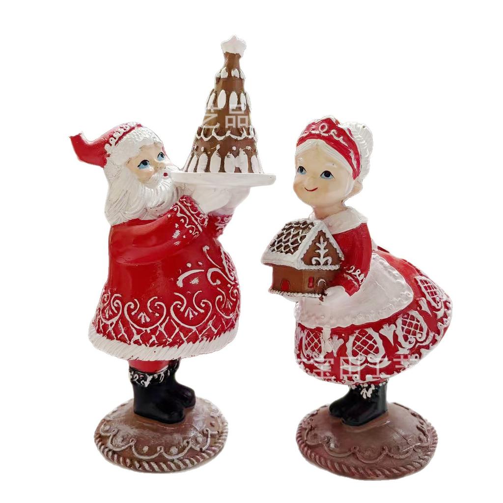 New Outdoor Christmas Couple Santa Claus Statue Ornament Gifts Resin Crafts Ornament