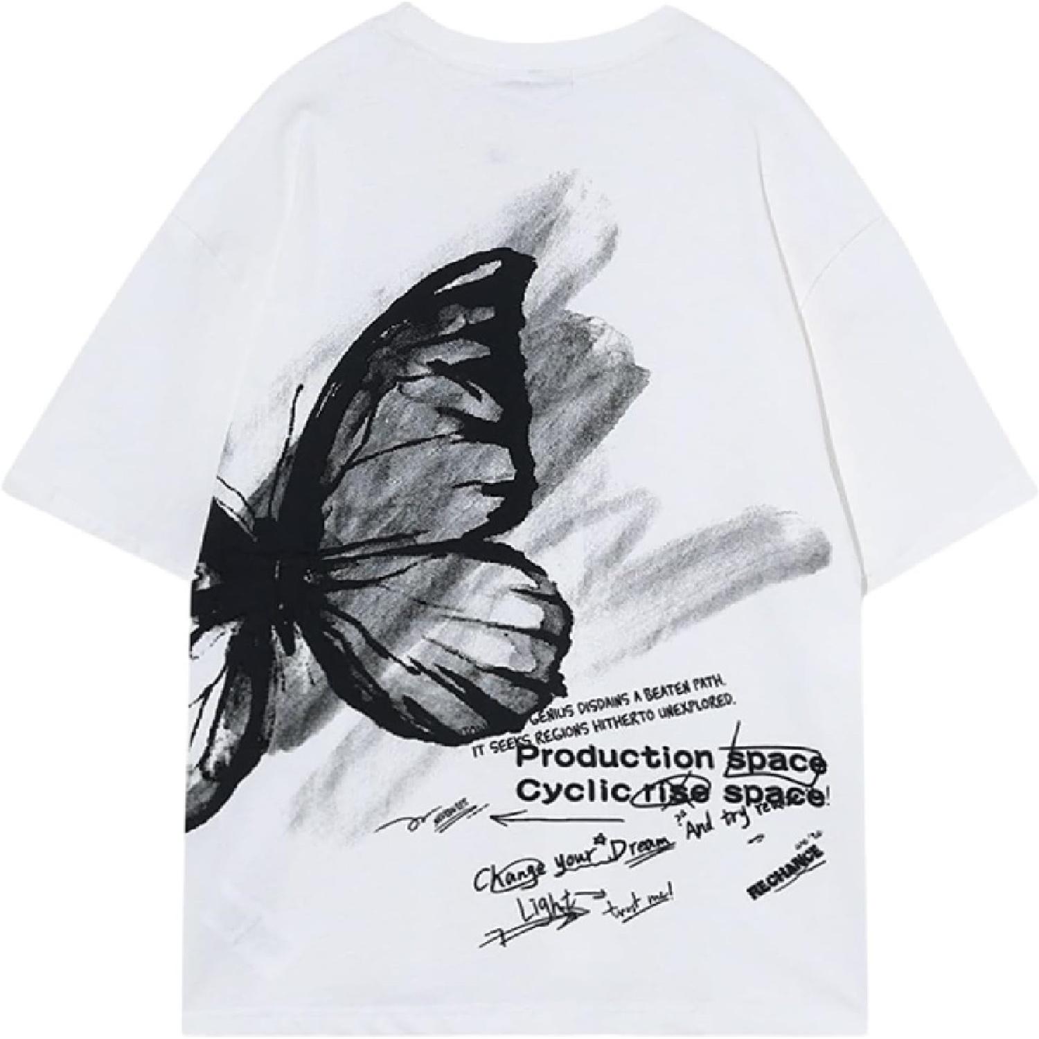 Vamtac Butterfly Graphic Tees Men Y2K Oversized Vintage T Shirts Loose Streetwear Short Sleeves Summer Tops S