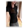 New front shoulder short-sleeved t-shirt women's summer slim-fitting half-sleeved tight-fitting waist-pinching thin top with bottom half-sleeved shor