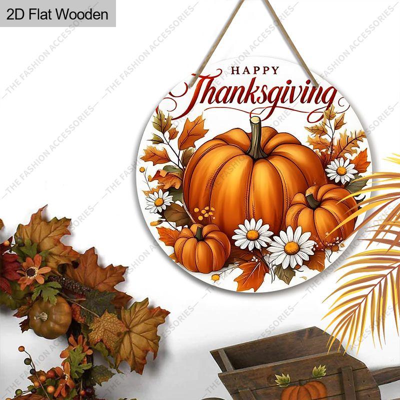 Happy Thanksgiving Pumpkin Round Wooden Hanging Sign, Autumn Door Wall Decor