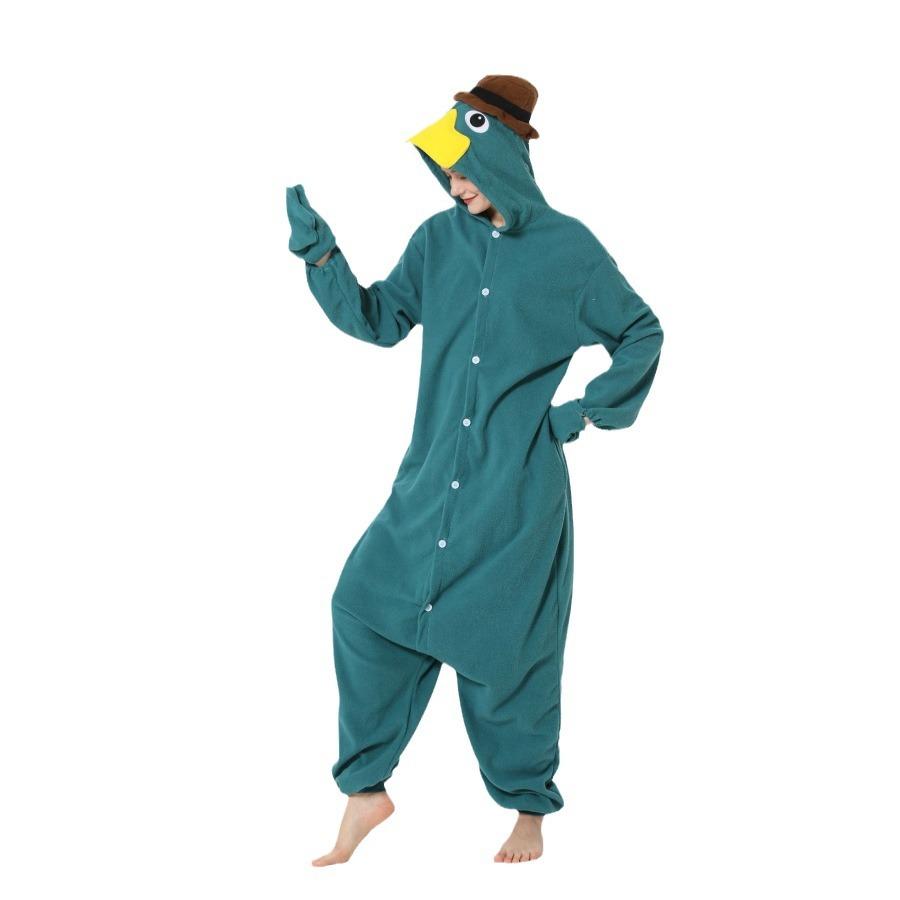 Animal Theme Cartoon One-Piece Pajamas Platypus Fleece Couple Loungewear