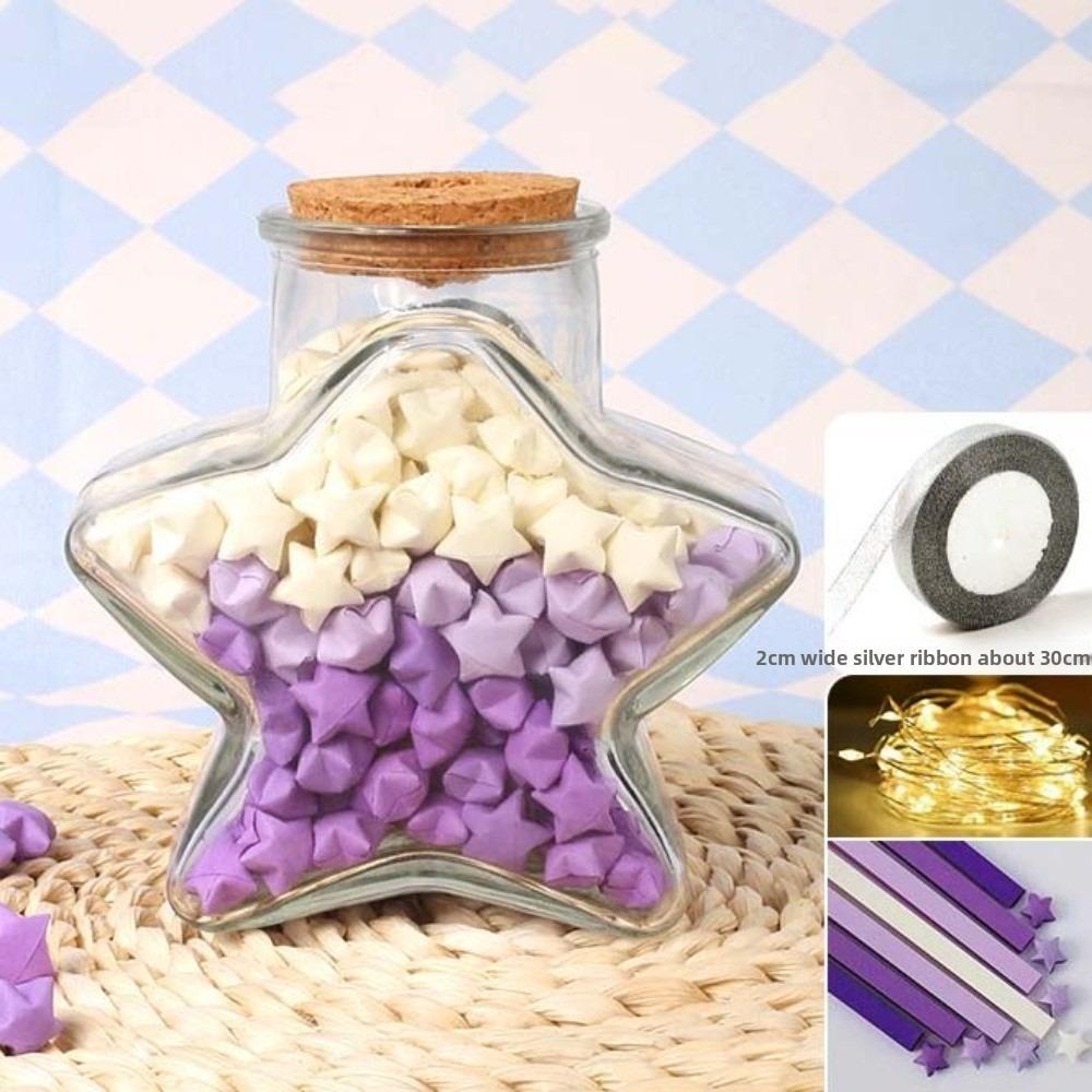 DIY DIY Stars Wishing Bottle Glass Bottle with Shiny String Lights Lucky Star Paper Folding Strips Decorative Rainbow Color