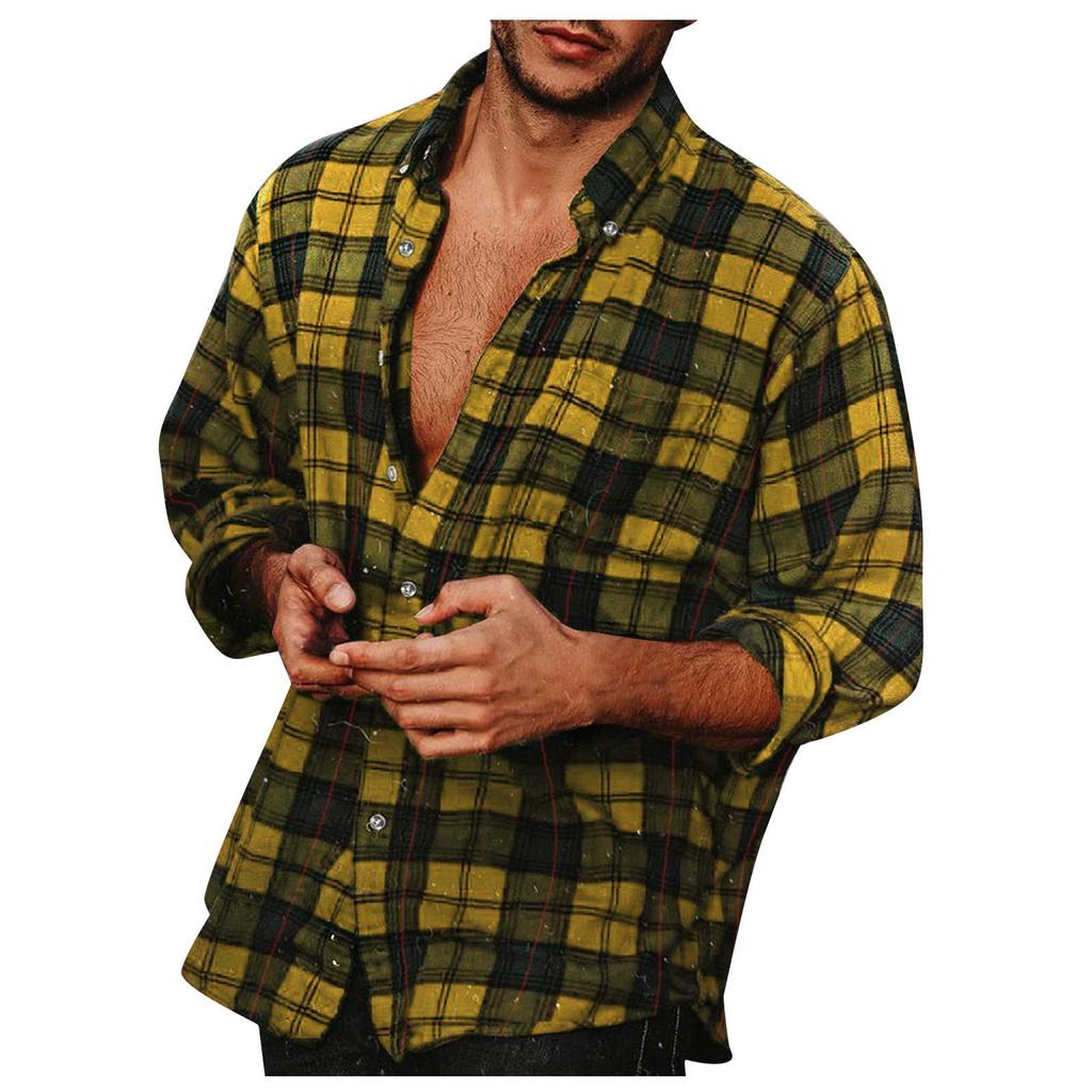 Erkek Düğme Aşağı Gömlek Casual Flanel Ekose Slim Fit Uzun Kollu Yayılmış Yaka Hafif Üstler