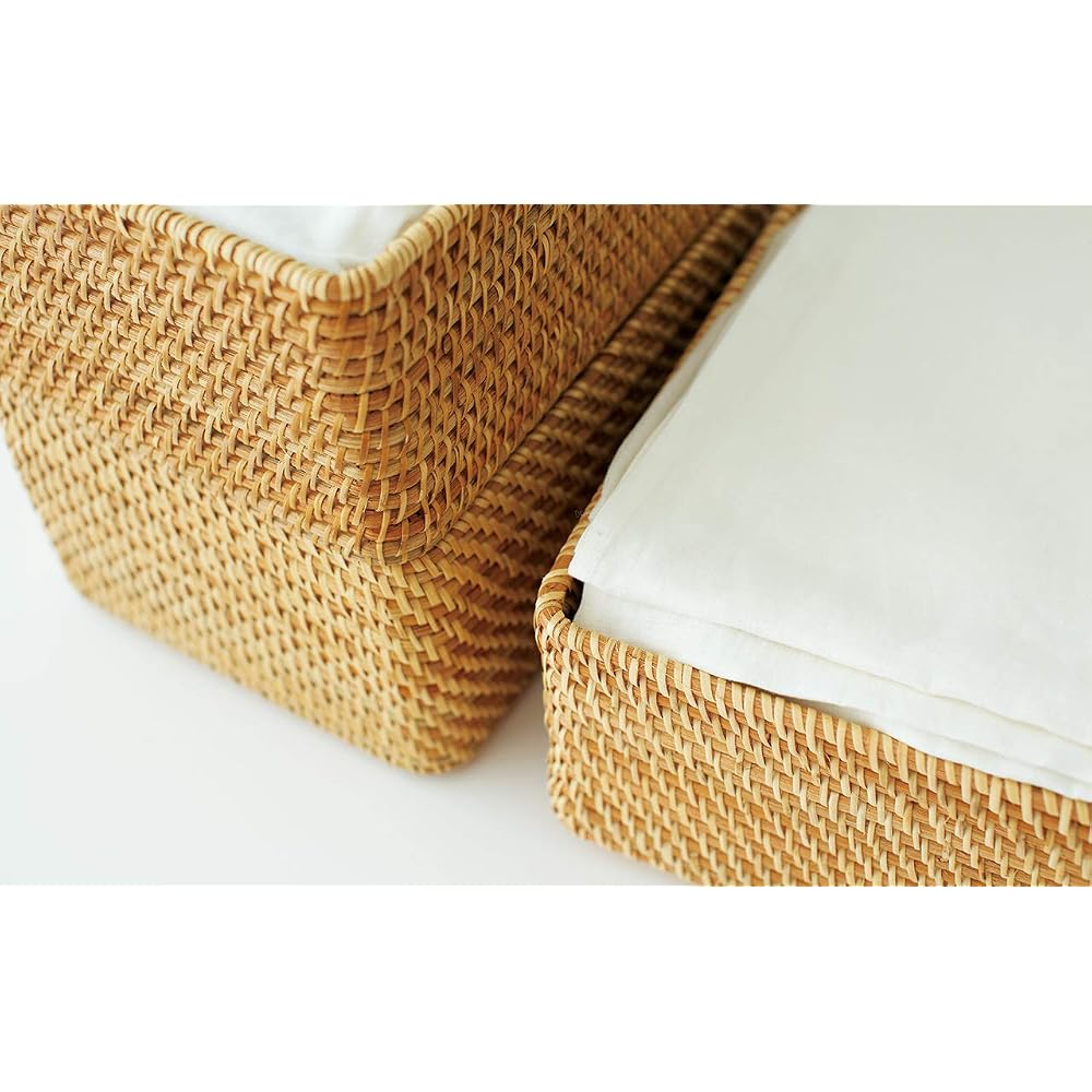 MUJI Stackable Rattan Rectangular Box with Lid, V, Approx. W26 x D18 x H16cm, 47381337, Clothing