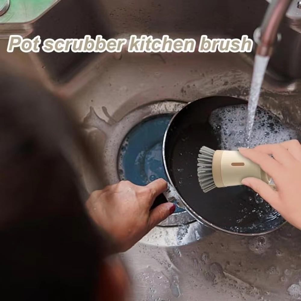 Ergonomic Press Dish Scrubber Non-Scratch Kitchen Scrub Brush Dish Brush  for Pots Cookware