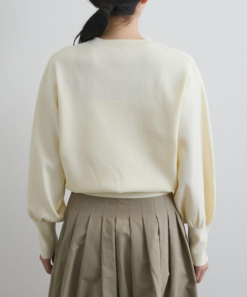 Gold Button Accent Sleeve Crew Neck [BIS] Washable/Anti-Pilling Knit, Women's, BVM35080, Off-White (16)