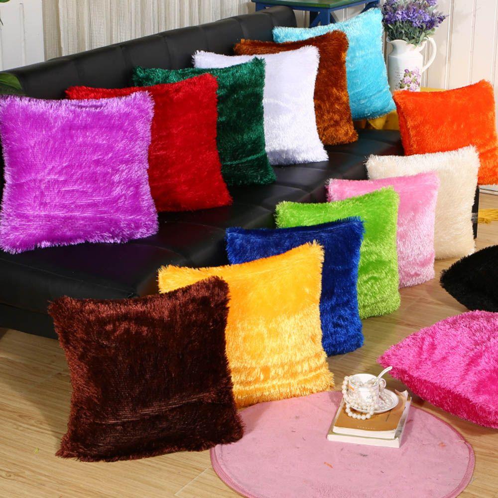 Square Home Decor Car Seat Fur Plush Winter Warm Throw Pillow Cases Cushion Cover