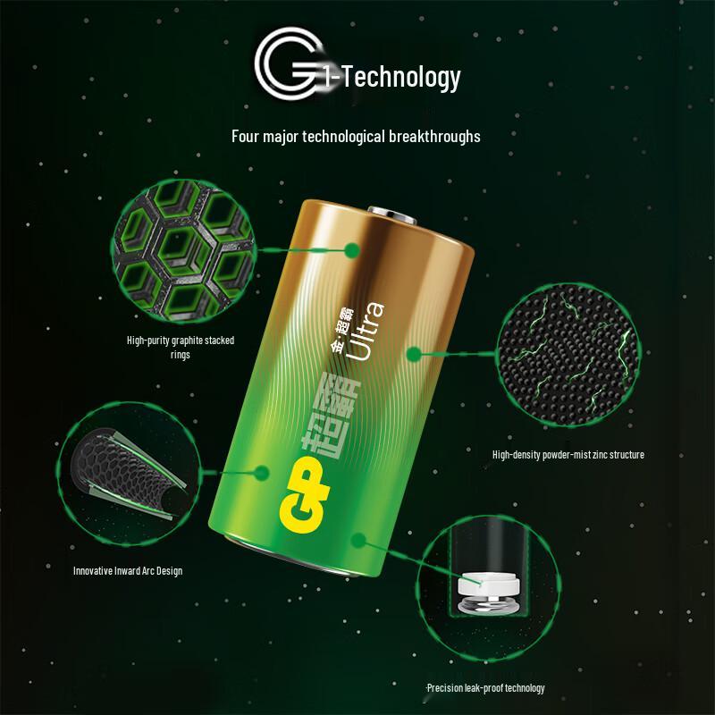 GP D Size 1.5V Alkaline Batteries (2-Pack) CN plug (adapter included)