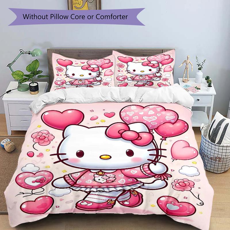 3pcs Hello Kitty's Heartfelt Adventure Bedding Set, Including 1 Quilt Cover and 2 Pillow Shams, Without Filling, Soft and Comfortable Home B