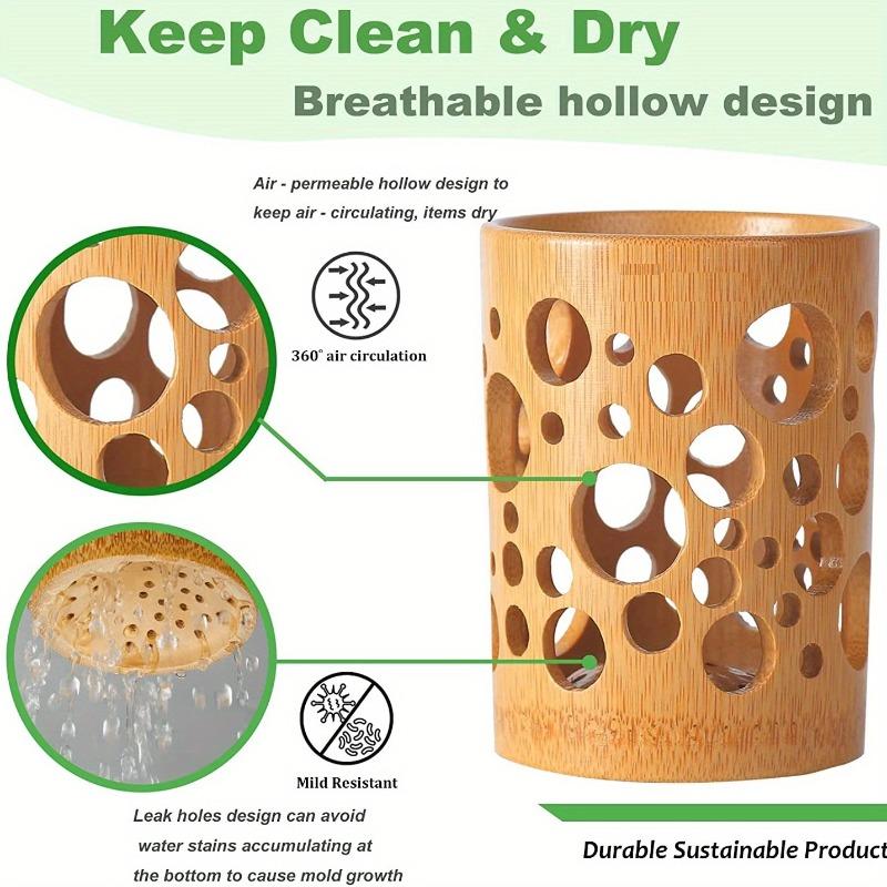 Bamboo Toothbrush Holder for Bathroom Toothbrush Cup with Drainage Quick Drying Bathroom Cup Toothpaste Holder Degradable Cup.