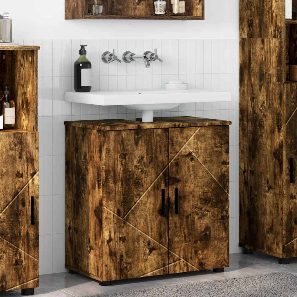 Bathroom Cabinet with Door Smoked Oak 61 x 35 x 64 cm