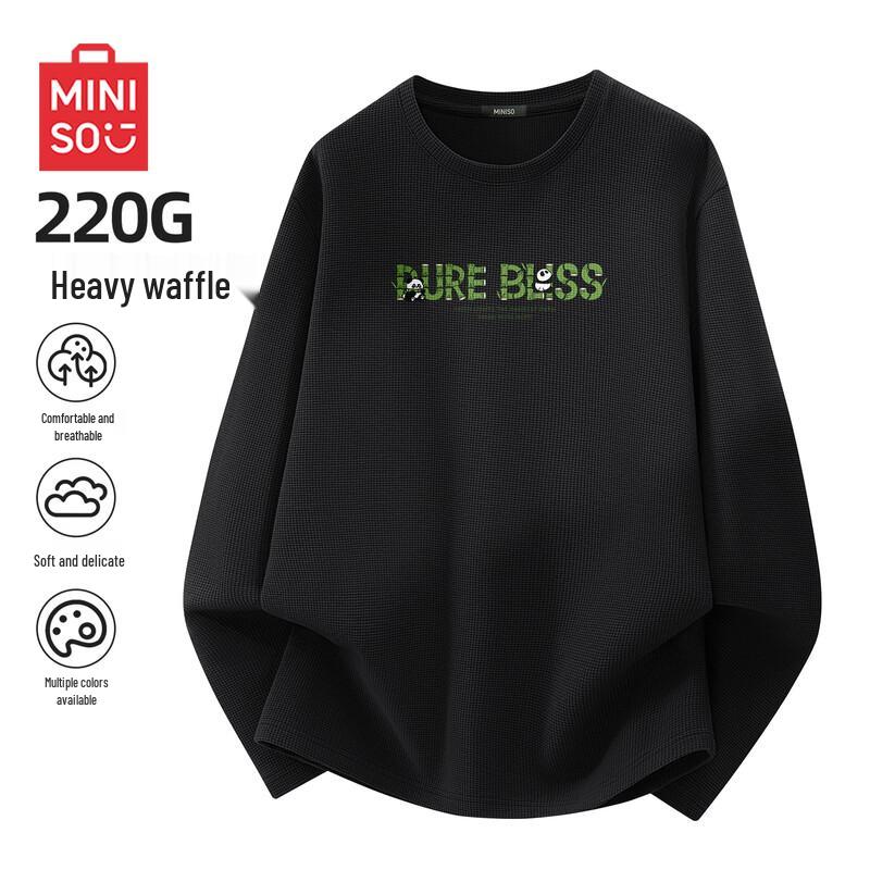 

MINISO Men s Retro Waffle Knit Long-Sleeve T-shirt XL
