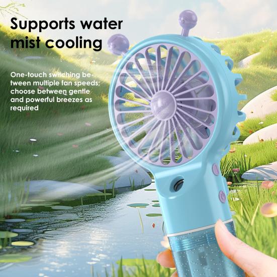 Spray Fan Cartoon Snail Design Silent Motor Mini Handheld Tabletop Fan with Water Mist Cooling USB Rechargeable Handheld