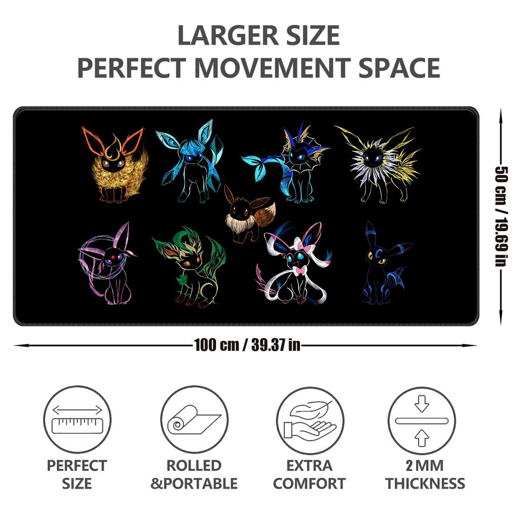 Kawaii Japan Anime Mouse Pad PC Colorful Eevee Gamer Cabinet Mousepad HD Keyboard Rug Laptop Gaming Rubber Desk Mat