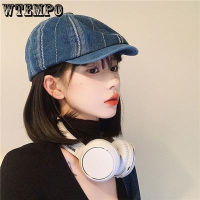 Spring and Summer Japanese Style Personalized Men's and Women's Denim Beret Washed Forward Hat Casual Versatile Duck Tongue Hat