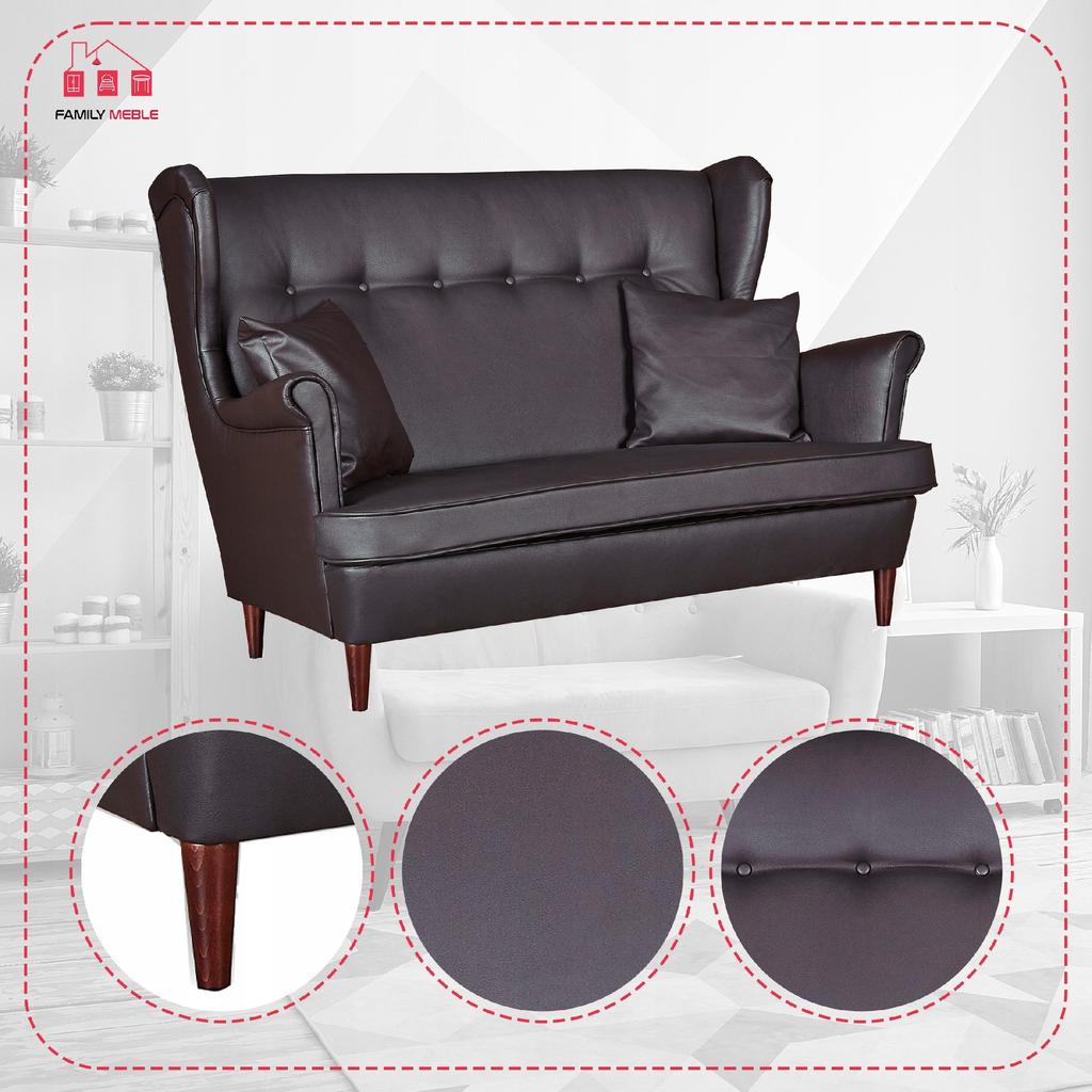 Lounge Set of Furniture Wingback Eco Leather Sofa Armchairs Poufs Family Furniture Set