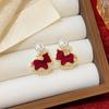 Korean red flocked pony pearl stud earrings temperament fashion versatile earrings earrings women
