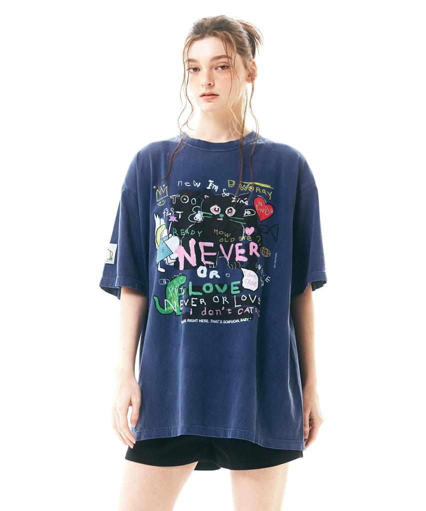 Soipeuyukaen Oversized Loose Fit Pigment Print T-Shirt