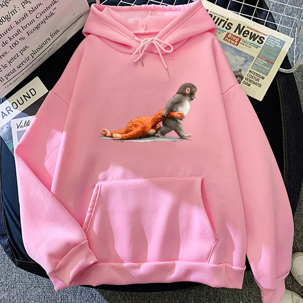 Punch Monkey Graphic Hoodies Cute Humor Animal Shirt Unisex Casual Sweatshirt Comfortable Clothes Comic Pullovers