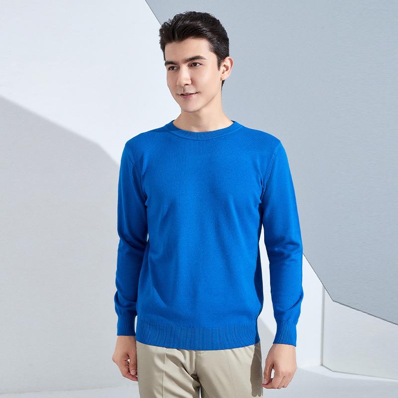 Autumn and Winter Men's Round Neck Loose Thickened Pullover Knit Sweater Solid Color Long-sleeved Short Section of Business Bottoming Warm Sweater
