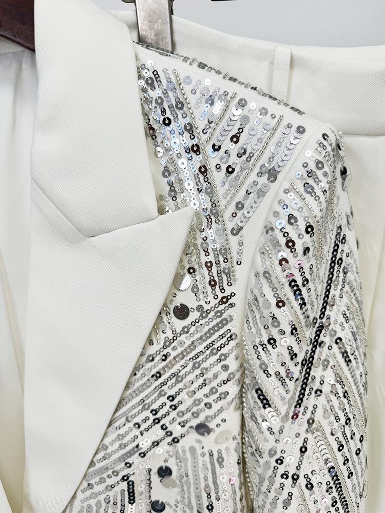 Skladem 2025 Evropská a americká celebrita Móda Korálkový flitrovaný vyšívaný oblek a kalhoty set