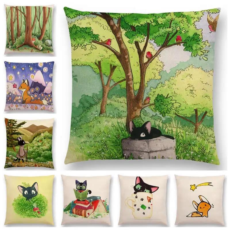 Newest Cute Cartoon Sofa Pillow Cover Black and White Cat Funny Fox Cushion Cover Throw pillowcase