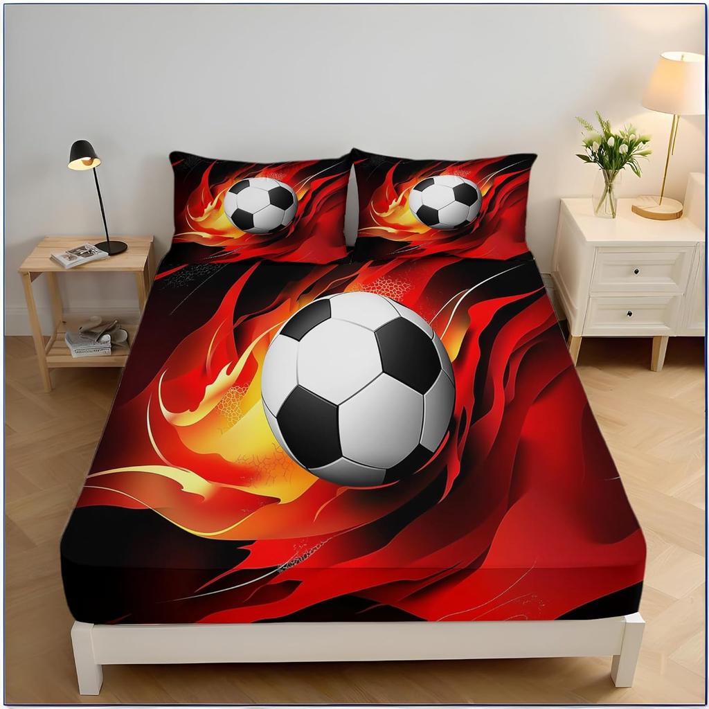 Bettlaken-Set Einzelbett, Graffiti Modern Fußball, 2-teiliges weiches Mikrofaser-Spannbettlaken mit Kissenbezug 75x50cm für Jungenzimmer