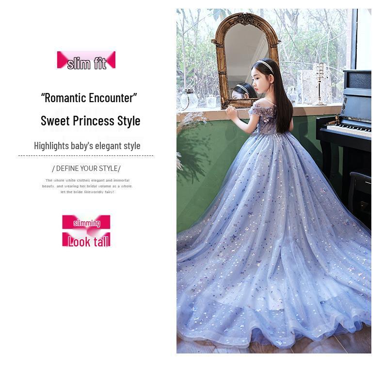 Girls' Fashionable Princess Gown - Puffy Trailing Evening Dress for Catwalk, Party, or Piano Performance