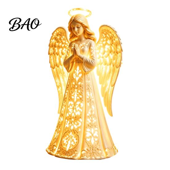 Elegant Shelf Display Piece Praying Angel Night Light, Resin Decorative Figurine with Warm LED Lights Religious Holiday Gift for Home Decor, Tabletop