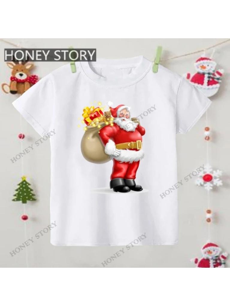 Merry Christmas T Shirt Christmas Christmas Snowman Pattern Children's Boys and Girls Short-sleeved T-shirt