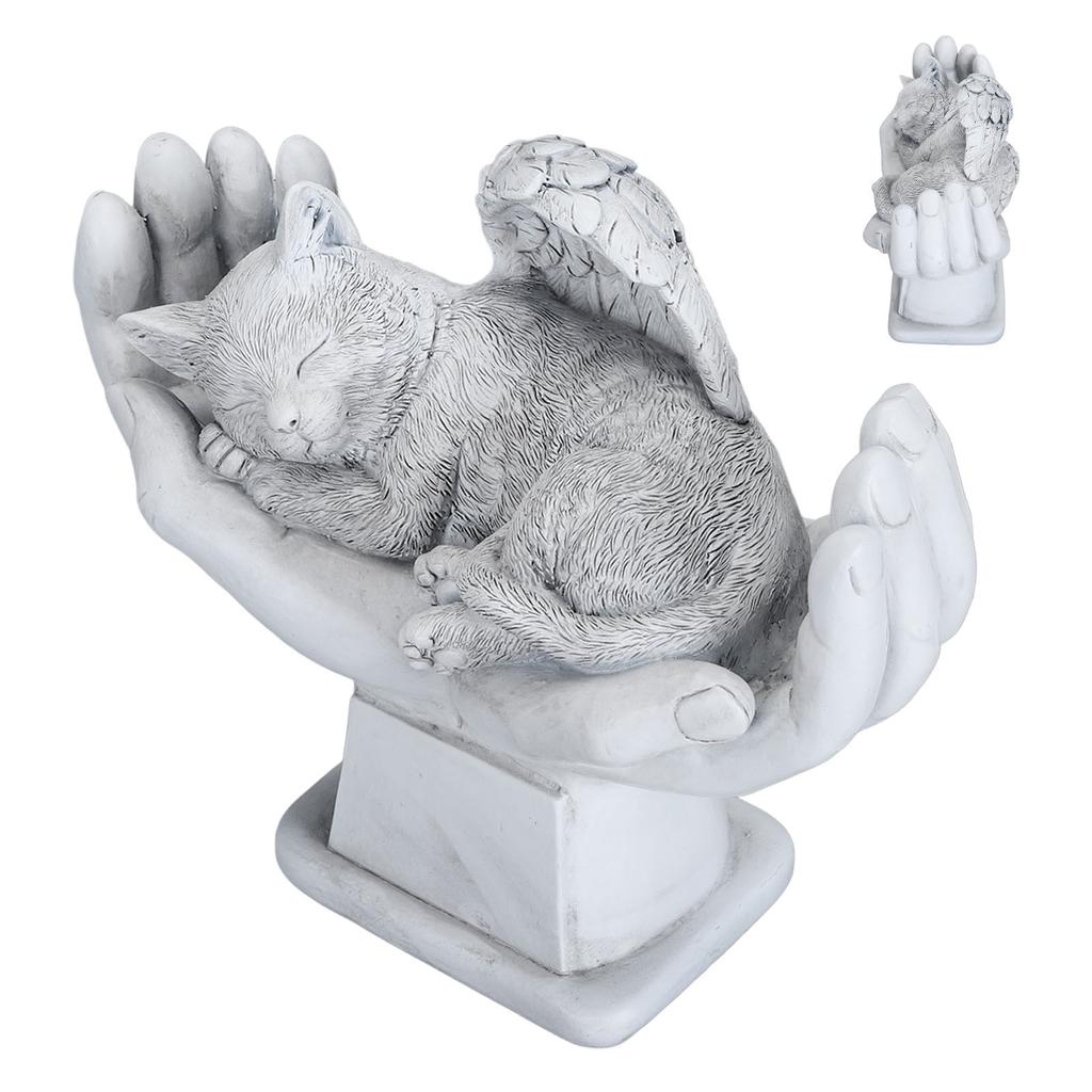 Pamětní socha mazlíčka Venkovní zahradní dekorace Ornament Anděl s Božíma rukama Náhrobek kočka