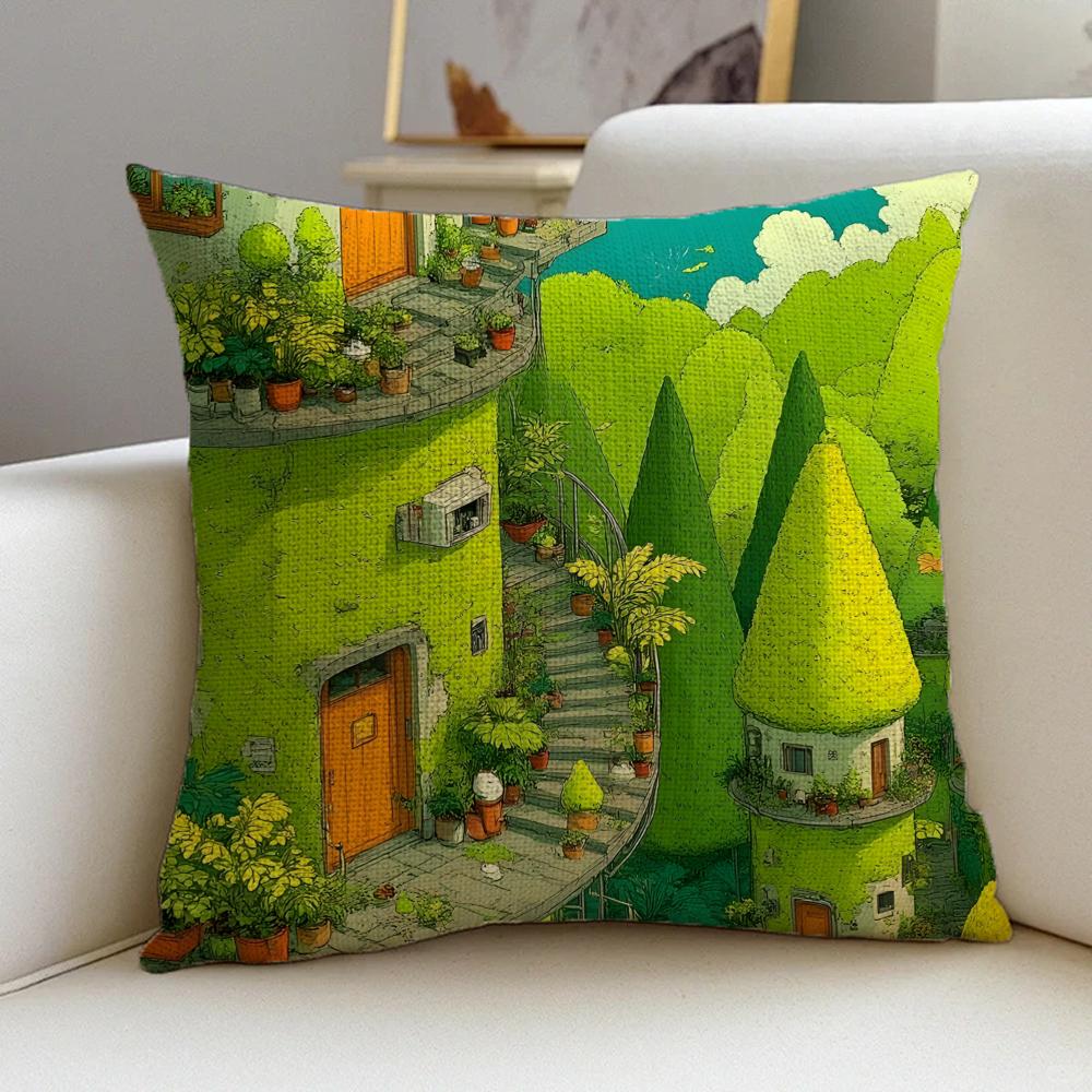 M-Cabin In The Woods Cushion Cover Natural Linen Pillowcase Set, All-In-One Decor For Sofa, Bedroom & Chair