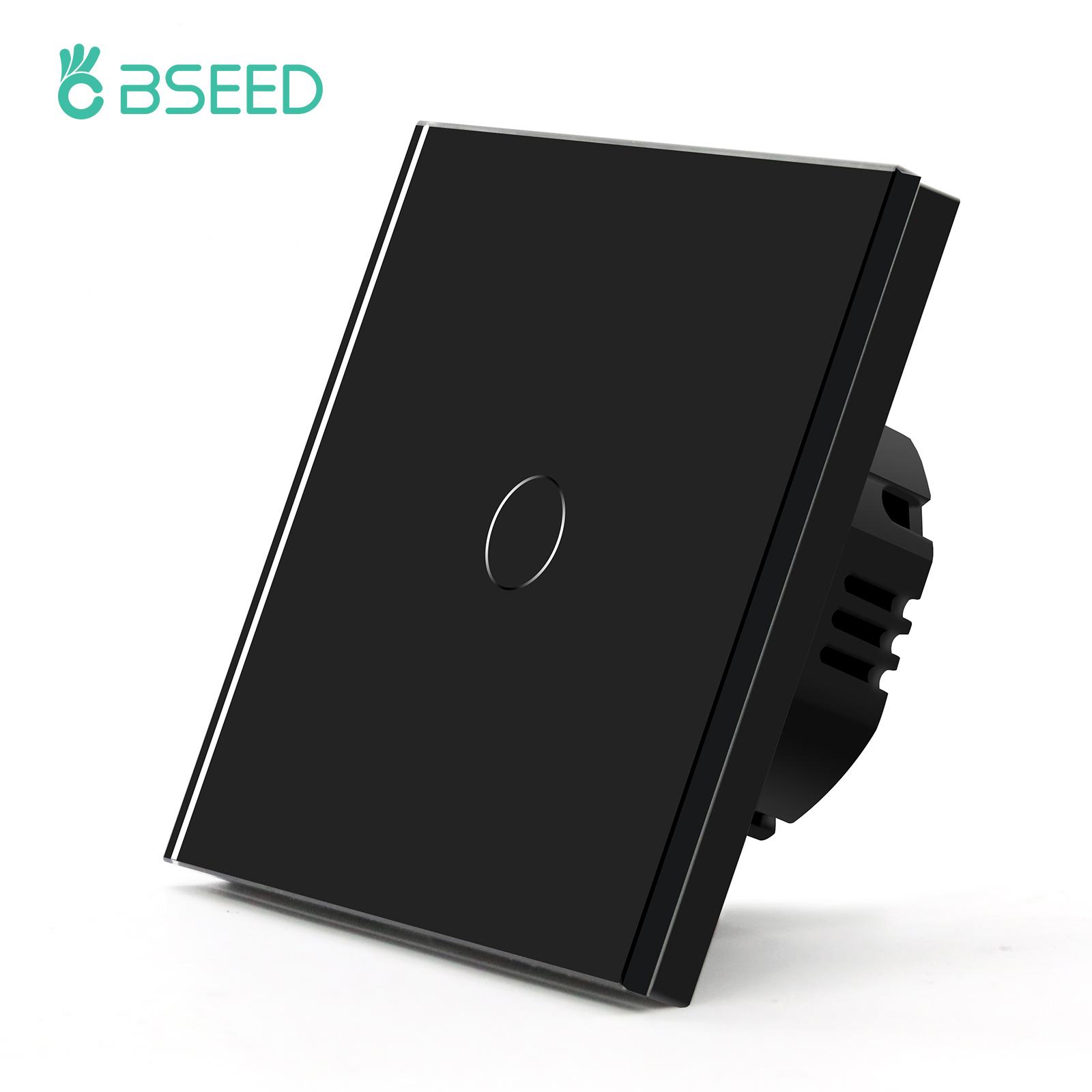 

BSEED Стандарт ЕС 1/2/3 Клавиши Настенные Выключатели Света 1-ходовой Стеклянный Сенсорный Выключатель С Розетками Двойная Вилка Синяя Подсветка 10А Черный EU standard