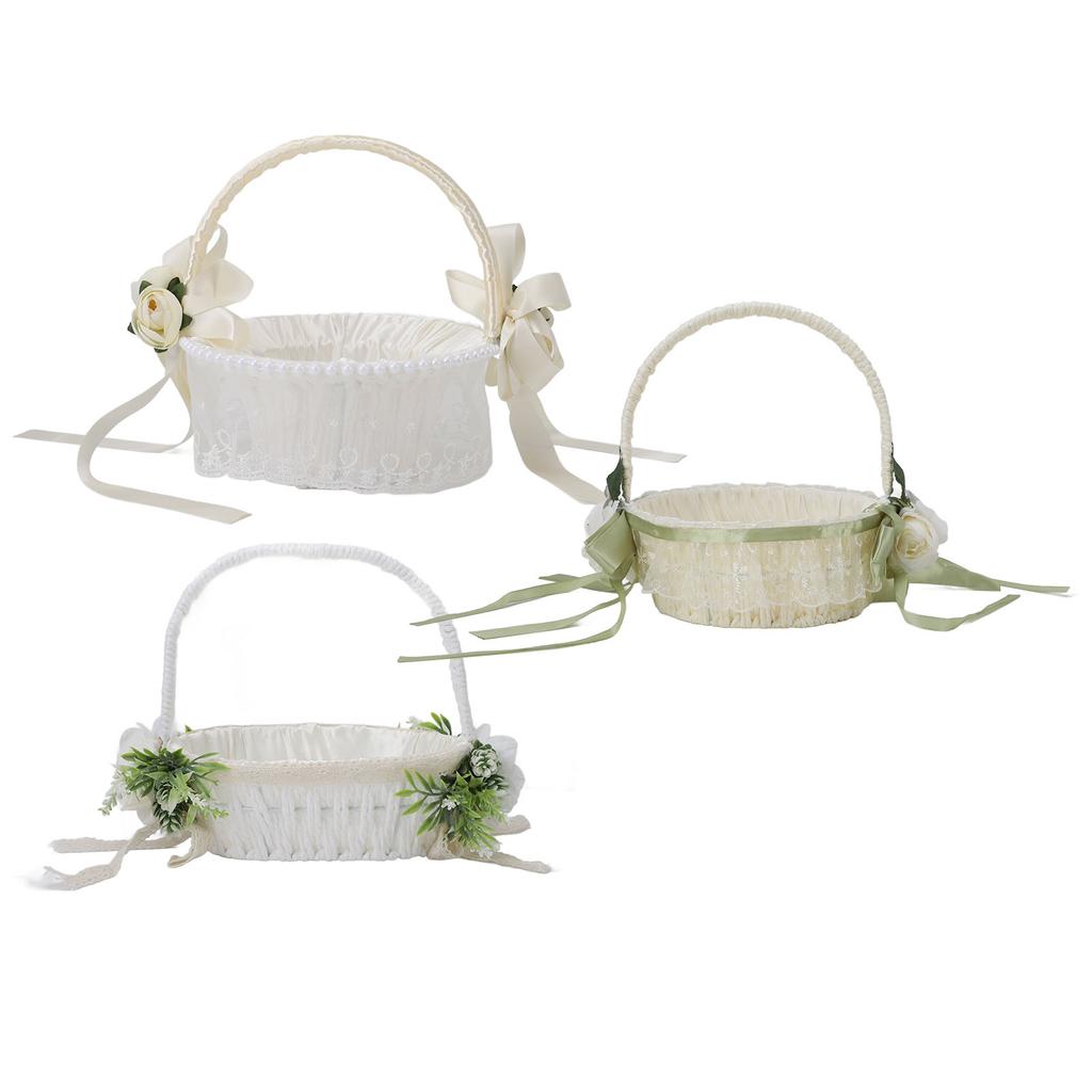 Kosz dla Dziewczynki z Kwiatami Romantyczny Elegancki Lekki Ręcznie Tkany Kosz Kwiatowy Ślubny dla Panny Młodej