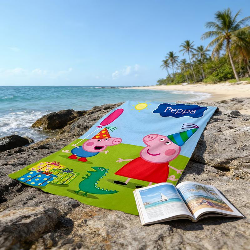 1pc Pink Pig (8) Beach Towel, Beach and Seaside Swimming Pool Equipment, Fashion Pattern, Rectangular, Travel Essentials