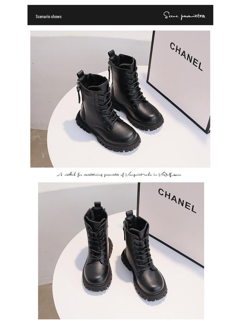 Winter 2025 Girls' Ankle Martin Boots with Velvet, Leather Princess Style for Little and Big Kids