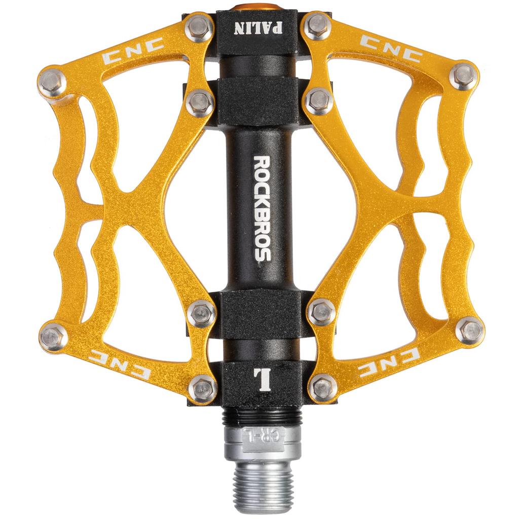 ROCKBROS Pedály na kolo Cross Pedály MTB Hliníková slitina Lehká Ložisková Protiskluzová 9/16" (Zlatý) [Použitý]