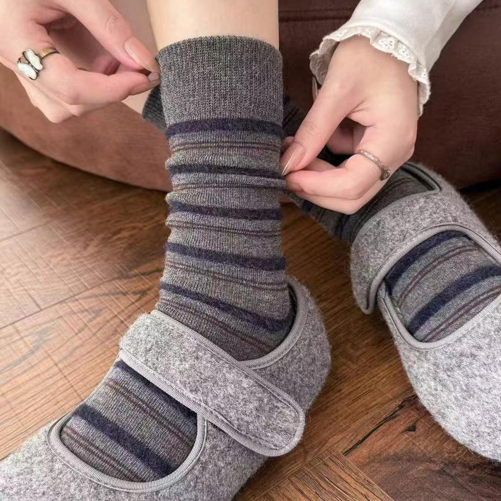 Hairy Contrasting Color Sweet Tube Socks Colorful Retro Striped Socks Personalized Splicing Socks Fashion