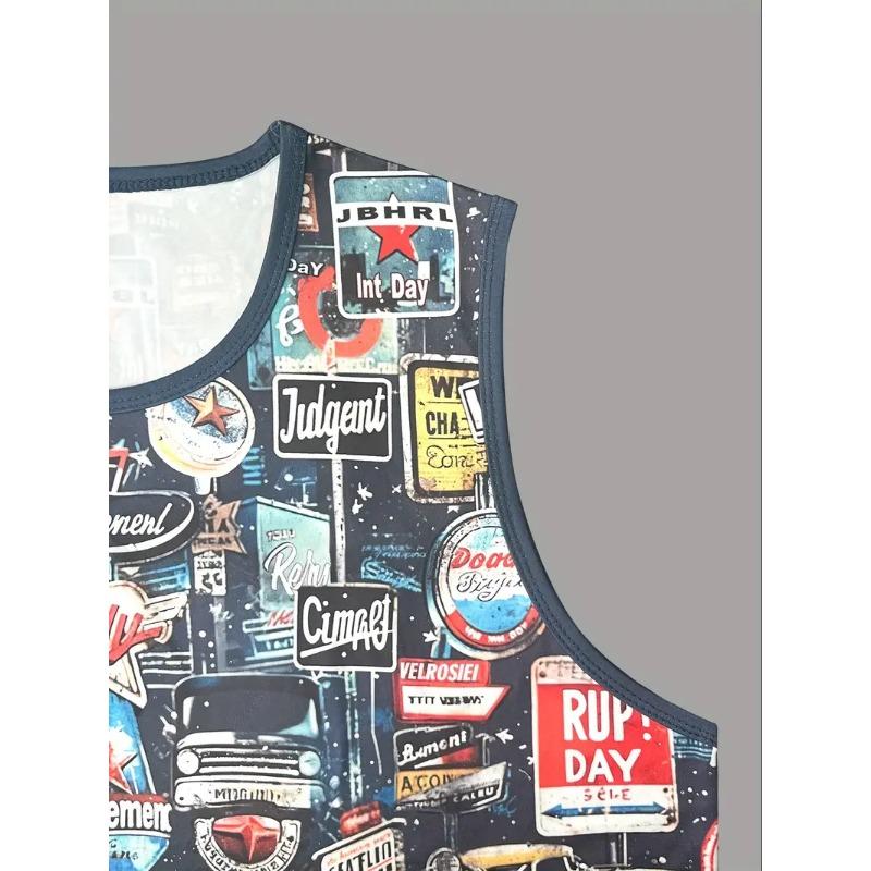 Erkek Yaz Sörf Plaj Tank Top Büyük Boy Rahat Nefes Kolsuz Üst Gevşek Baskı Tank Top Erkek Gömlek