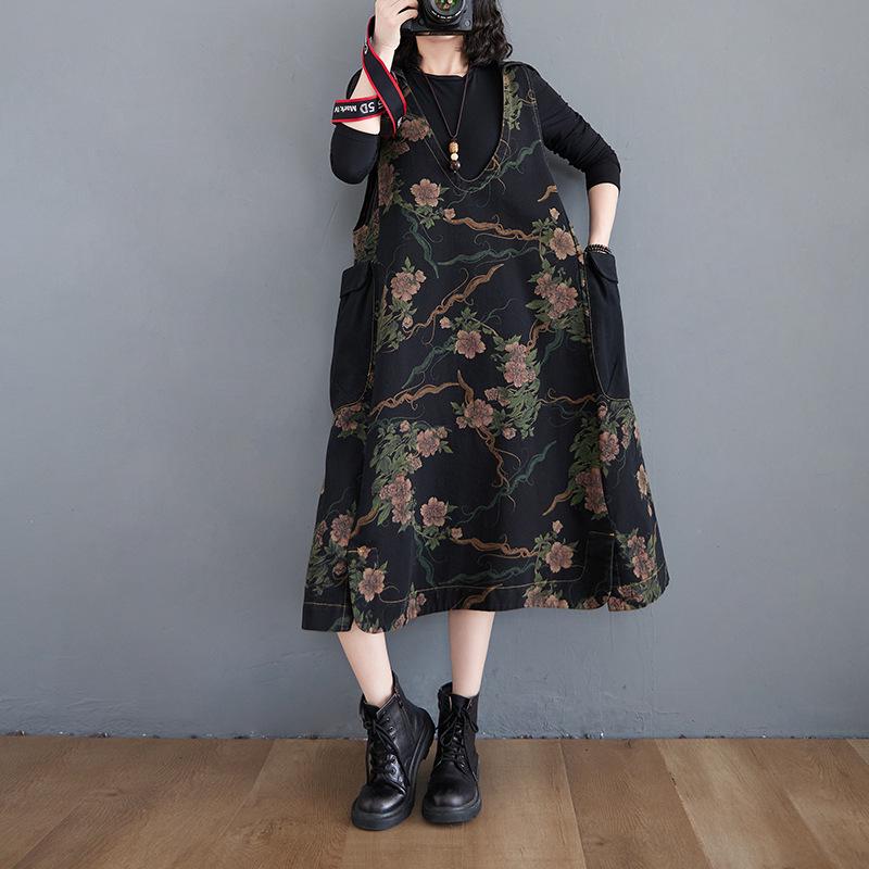 

Весна 2021 Джинсовое платье-жилет с капюшоном большого размера и большими карманами Loose One Size (50-100 kg)