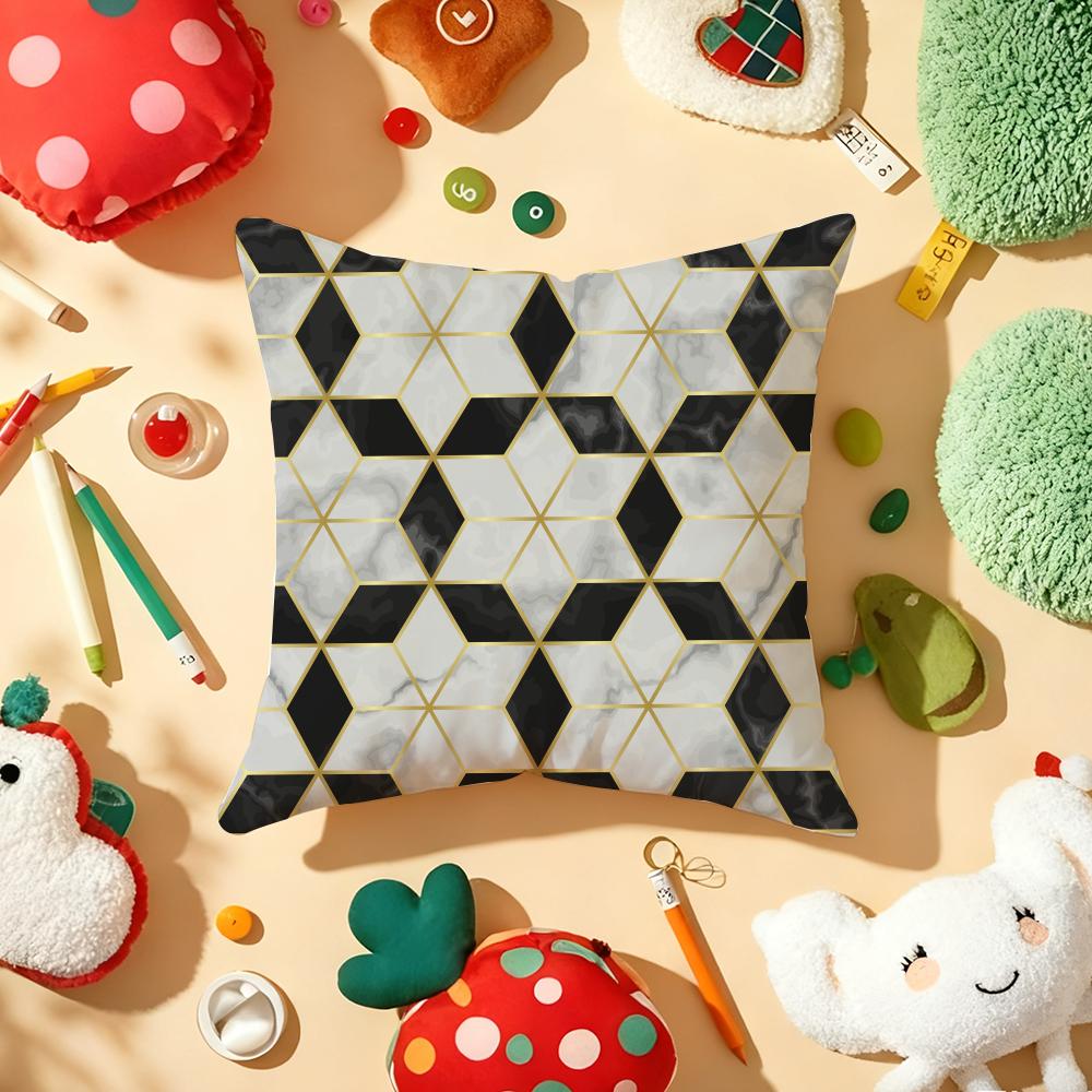 Gold Geometric Marble Pillow Case Plush Fabric Soft DoubleSided Printed Sofa Warm Winter Home Gift Cushion Cover