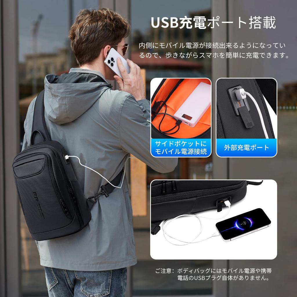 Shoulder Bag Large Capacity Body Shoulder Bag with USB Fits Shoulder Bag for Crossbody School [FENRUIEN] [18L] Bag, Port, 11-inch iPad, Waterproof,