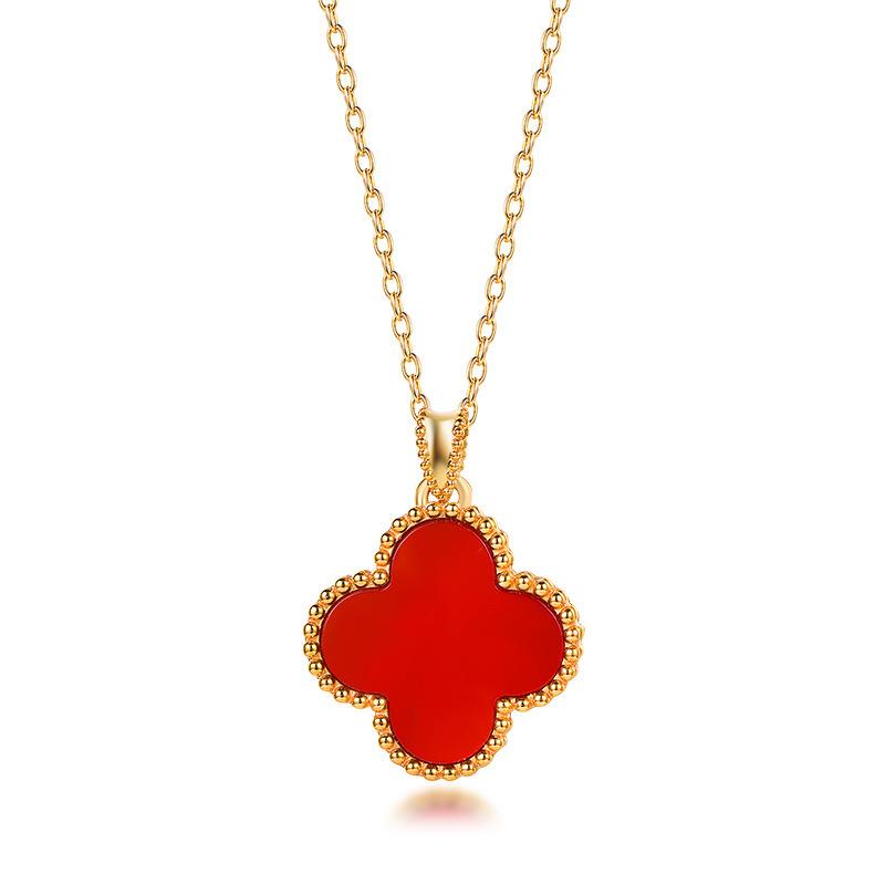 Collier Trèfle Style Élégance Simple Classique en Acier Titane pour Femmes - Portable des Deux Côtés avec Zircon Micro-Facetté pour Chaîne Ras du Cou Polyvalente