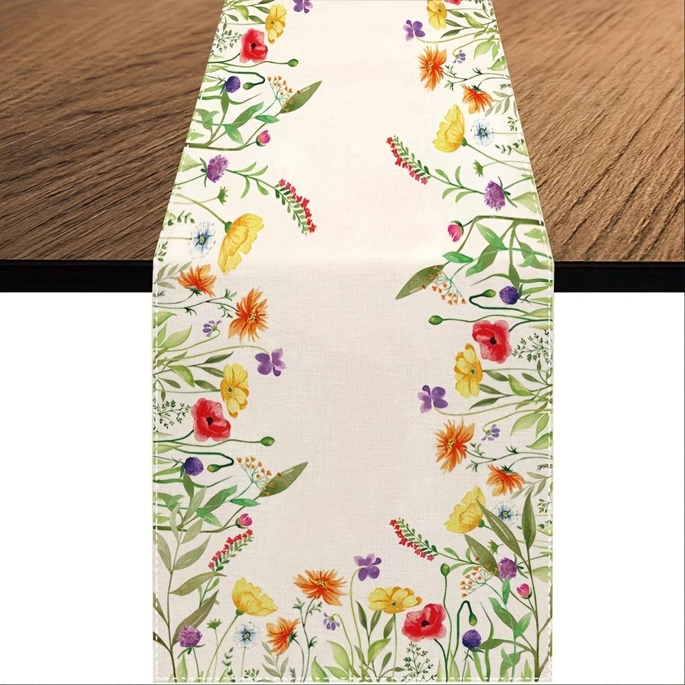 Spring Watercolor Wildflower Linen Table Runner Home Decor Summer Colorful Floral Kitchen Dining Table Runner Wedding Decoration
