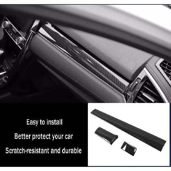 Autozubehör Passend für Honda Civic 10. Generation 2016-2021 Armaturenbrett Mittelkonsolen Streifen Abdeckung Zierleiste (Carbonfaser-Stil) ABS 3 STK