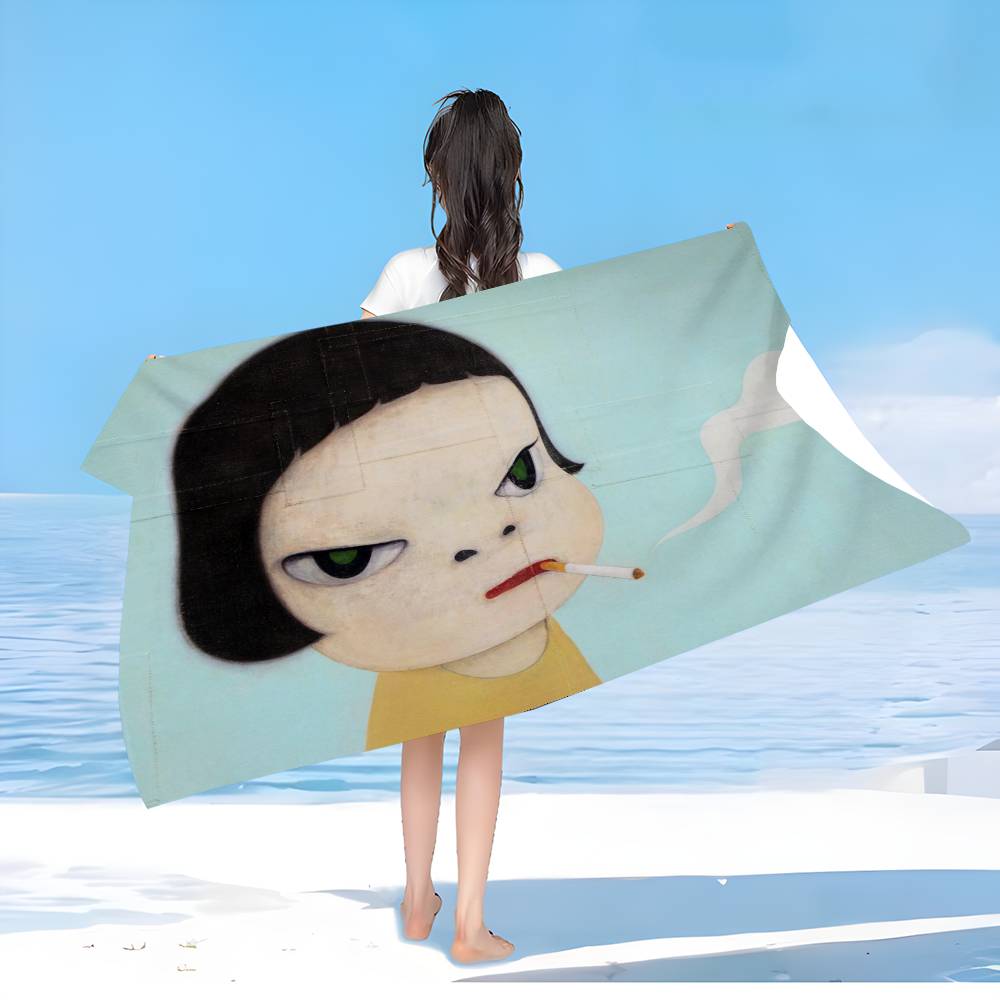 

Y-YoshitomoS N-Nara CARTOON Microfiber Printed Beach Towel Mountain Climbing Yoga Beach Swimming Running Absorbent Soft Towel W40*H60(CM)