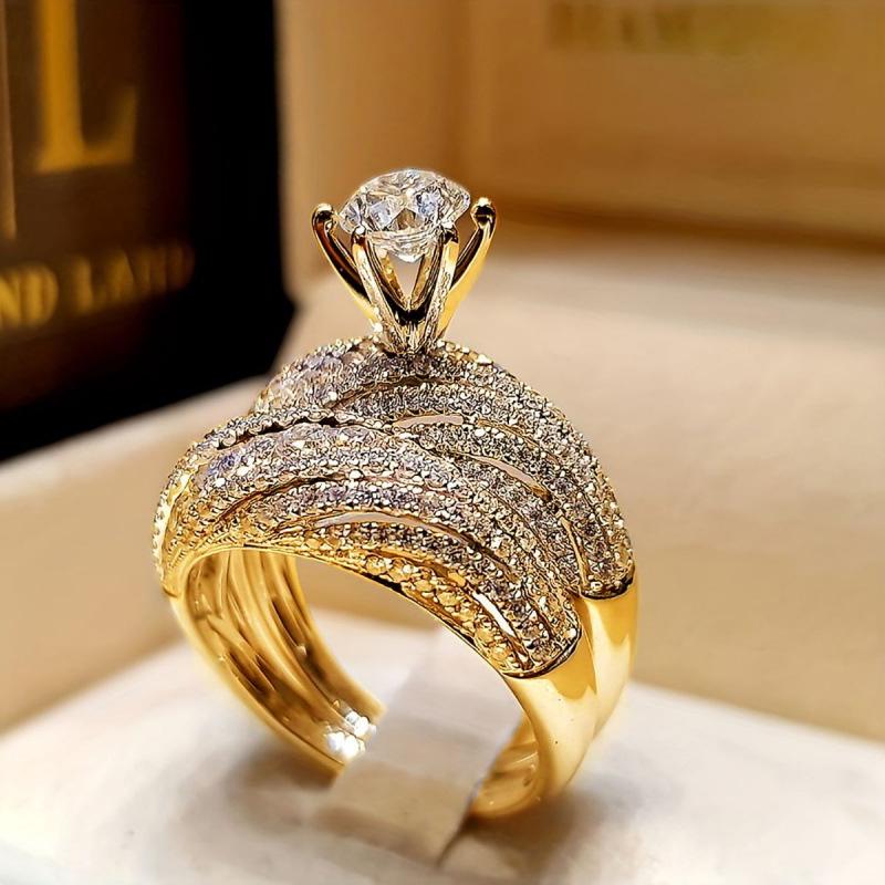 Luxury European & American Diamond Heroine Wedding Ring Set золотой